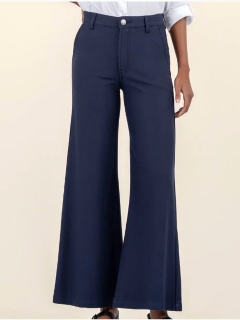 Kut from the Kloth Meg High Rise Wide Flare Leg Navy Blue Trouser Pants size 12